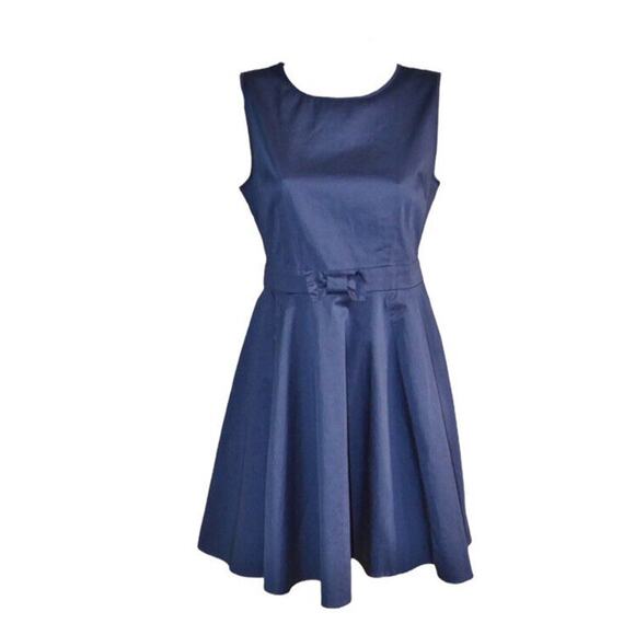 Maison Jules Womens Waist Bow Detail Fit Flare Dress Blue Office Sz 8 Sleeveless - Picture 2 of 14